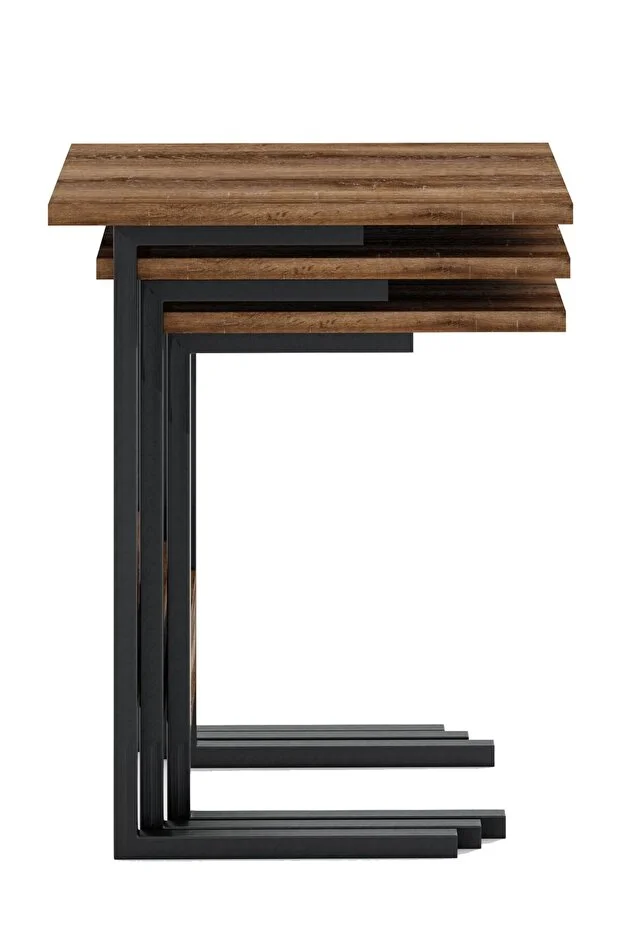 Zg3 Metal Ayaklı 3'lü Zigon Sehpa - Ceviz